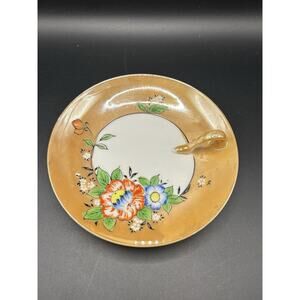Noritake Nippon Lusterware Finger Handled Serving Dish Plate Flowers Orange 6”